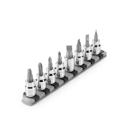 Tekton 3/8 Inch Drive Phillips/Slotted Bit Socket Set with Rail, 8-Piece (No. 1-No. 4, 3/16-3/8 in.) SHB91109